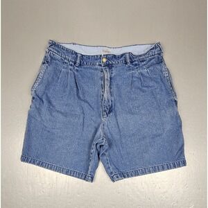Vintage Bugle Boy Jean Shorts Mens 36 Blue Medium Wash Pleated Dad Denim Jorts